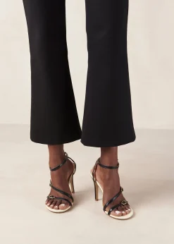 Alyssa Bicolor Black Cream Leather Sandals