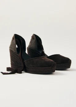 Cordelia Suede Brown Leather Espadrilles