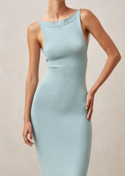Delicate Aqua Tricot Midi Dress