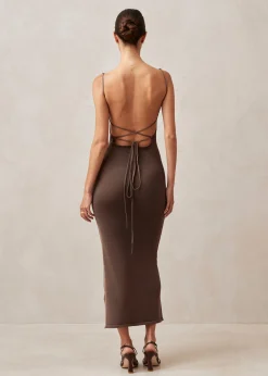 Delicate Brown Tricot Midi Dress