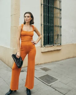 Easy Wide Knit Pants Clementine Orange