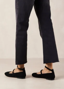 Evelyn Suede Black Leather Ballet Flats