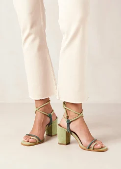 Grace Bicolor Green Leather Sandals