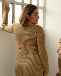 Honest Backless Knit Top Camel