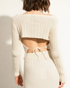 Honest Backless Knit Top Off White