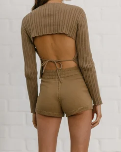 Honest Backless Knit Top Camel