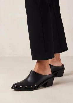Lorenzo Black Leather Mules