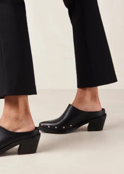 Lorenzo Black Leather Mules