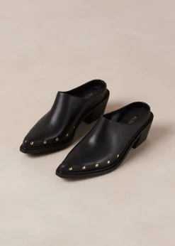 Lorenzo Black Leather Mules