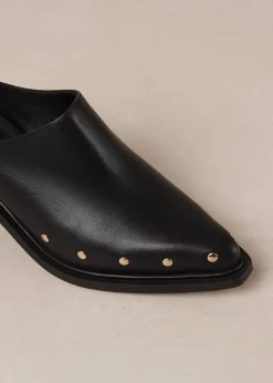 Lorenzo Black Leather Mules