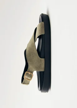 Nico Suede Khaki Leather Sandals