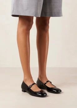 Por Do Sol Onix Black Leather Ballet Flats