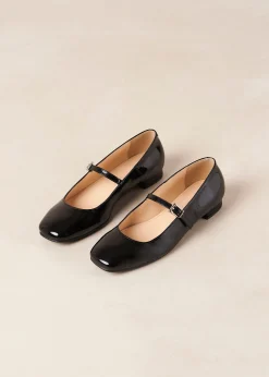 Por Do Sol Onix Black Leather Ballet Flats
