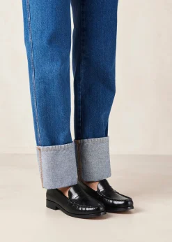 Rivet Black Leather Loafers