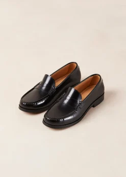 Rivet Black Leather Loafers