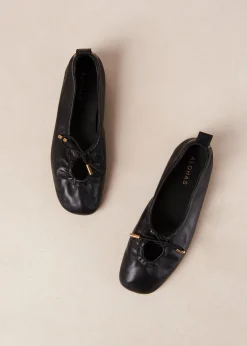 Rosalind Black Leather Ballet Flats