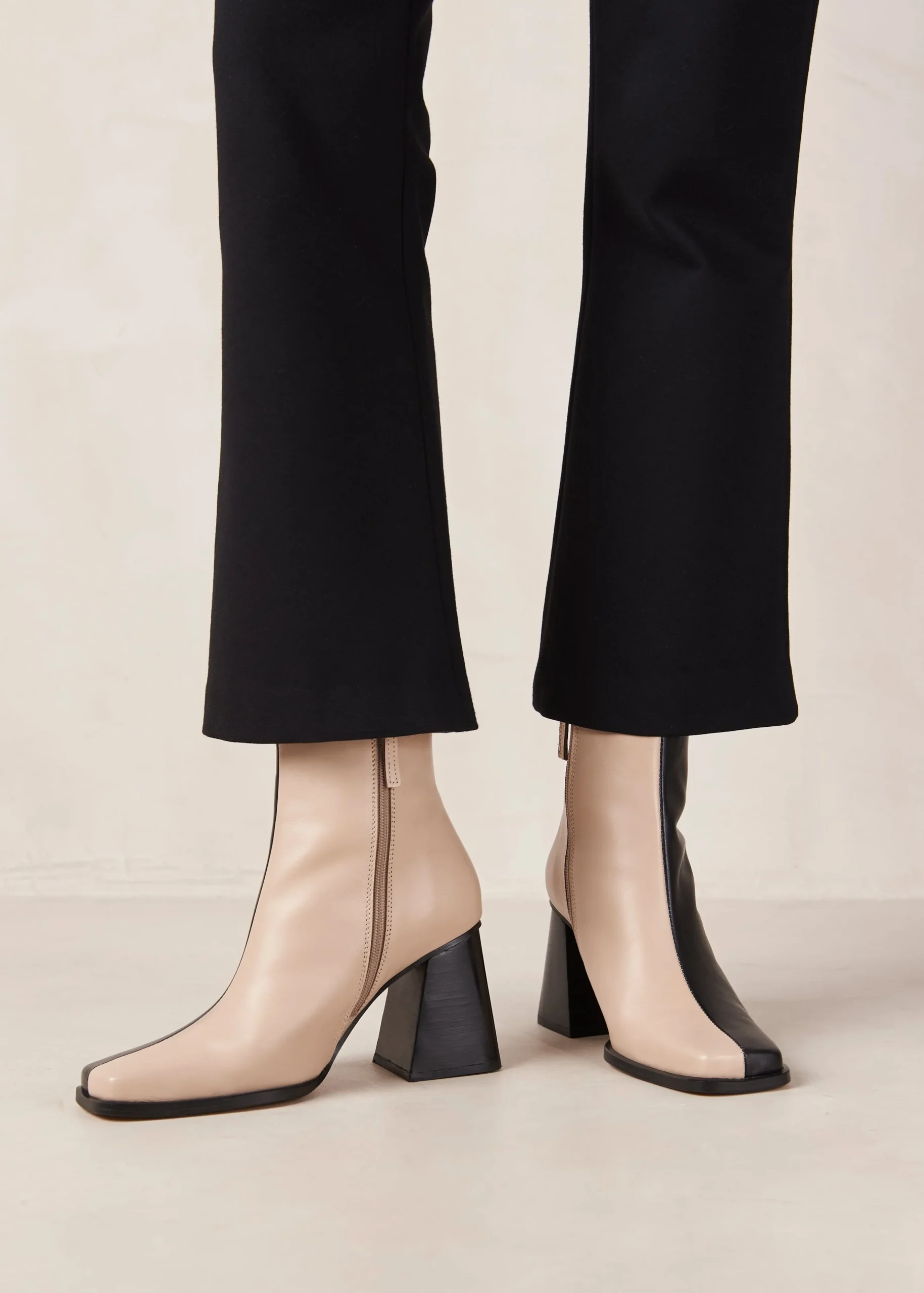 South Bicolor Stone Beige Black Leather Ankle Boots