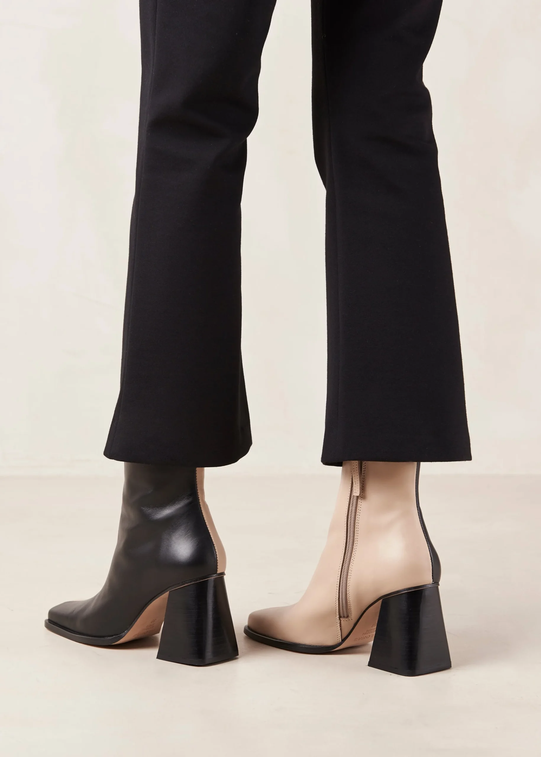 South Bicolor Stone Beige Black Leather Ankle Boots