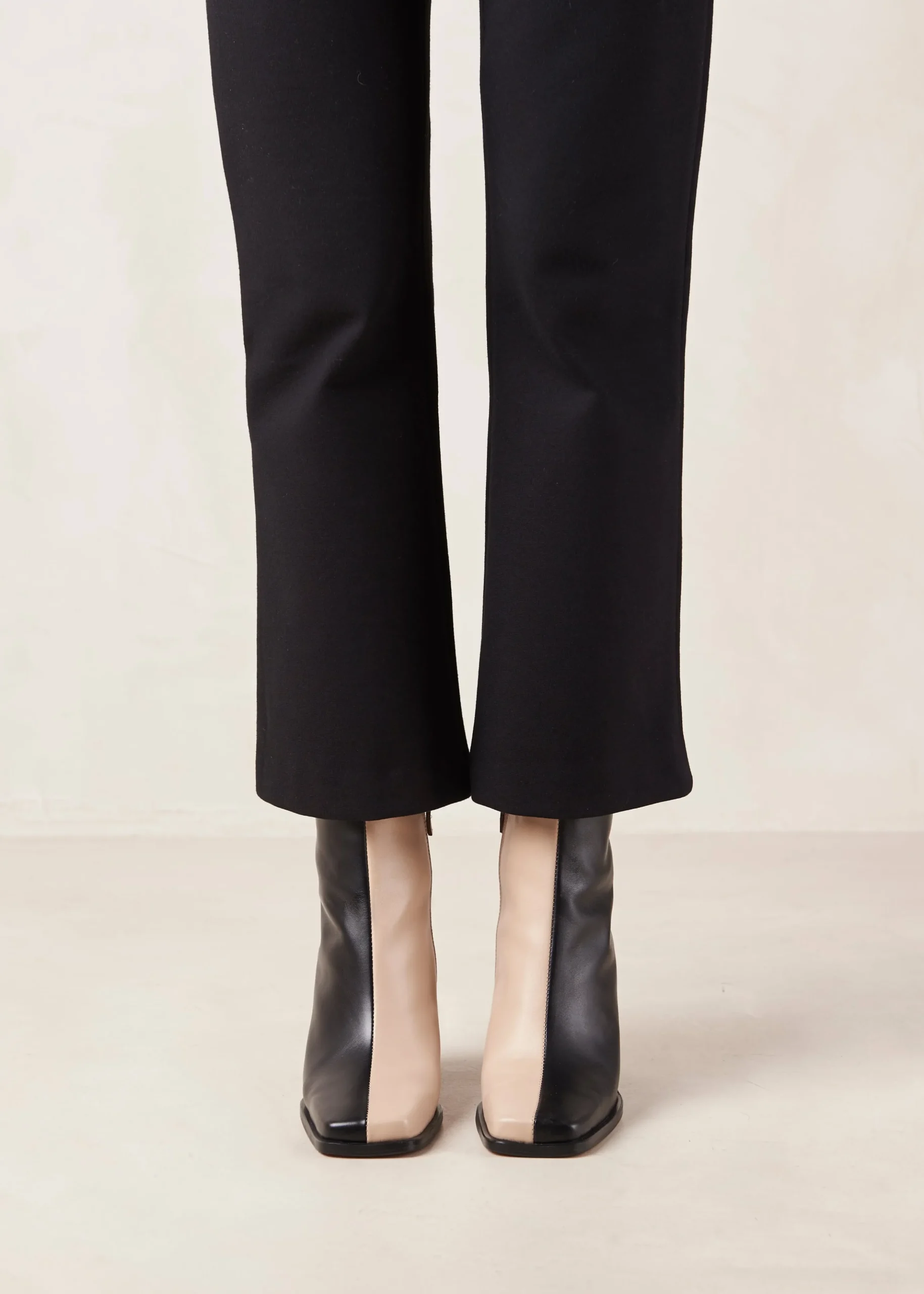 South Bicolor Stone Beige Black Leather Ankle Boots