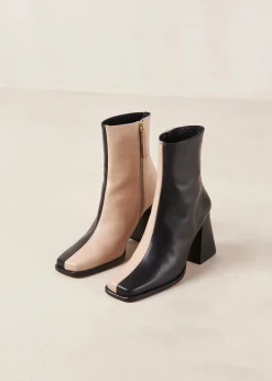 South Bicolor Stone Beige Black Leather Ankle Boots