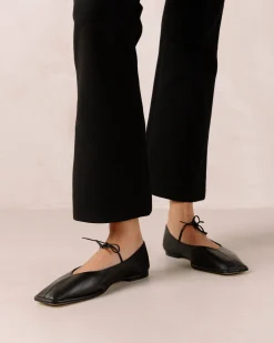Sway Black Leather Ballet Flats