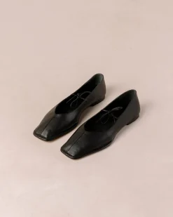 Sway Black Leather Ballet Flats