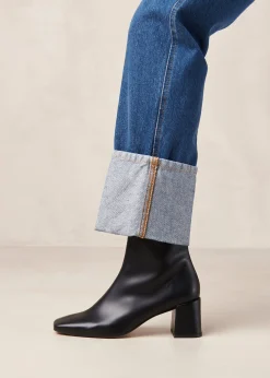 Watercolor Black Vegan Leather Ankle Boots