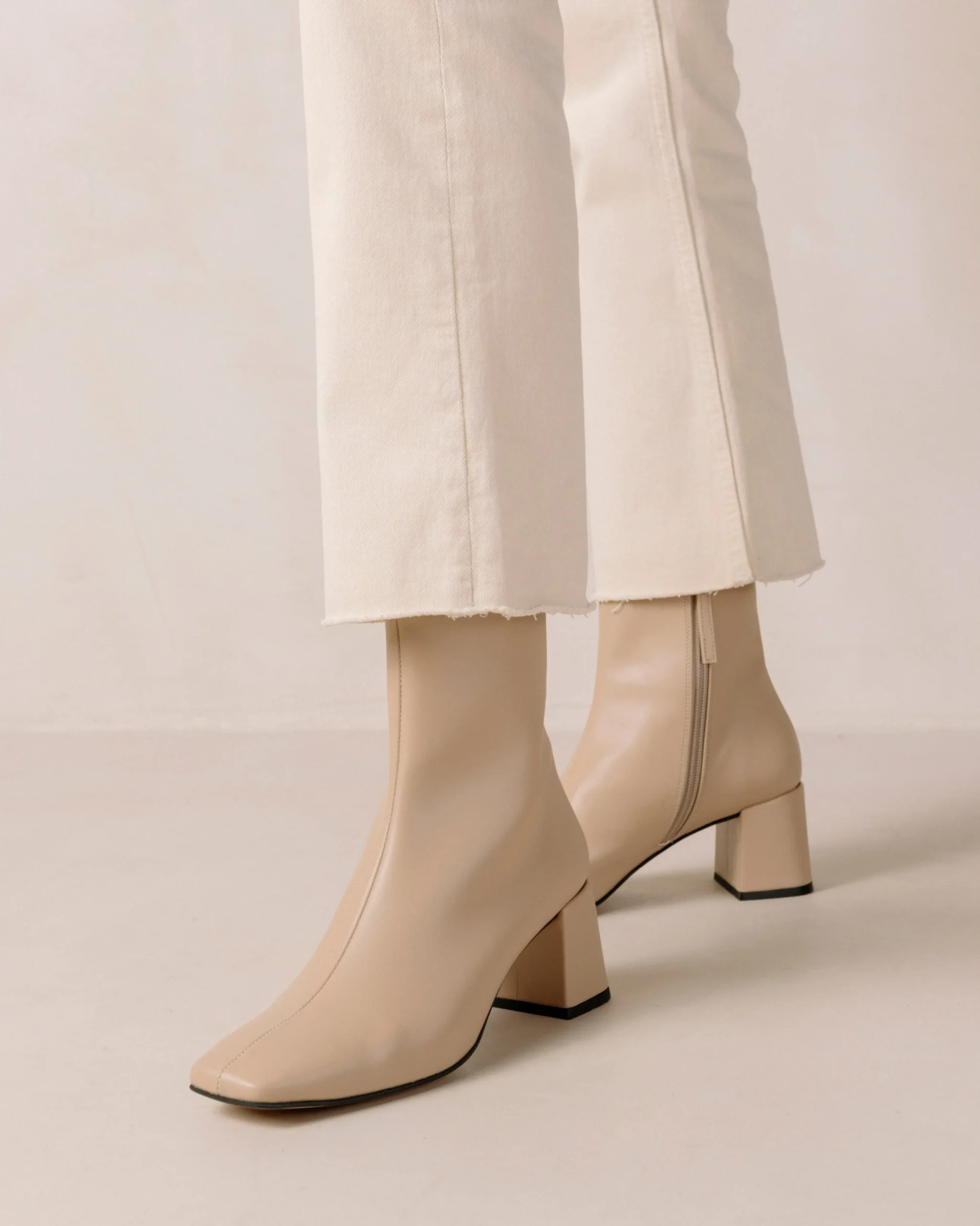 Watercolor Tahini Beige Vegan Leather Ankle Boots
