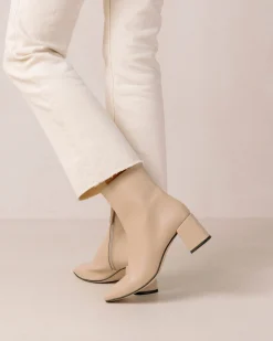 Watercolor Tahini Beige Vegan Leather Ankle Boots