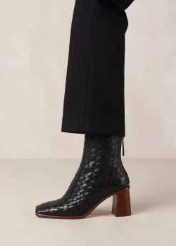 West Braided Black Leather Ankle Boots