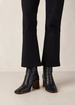 West Braided Black Leather Ankle Boots
