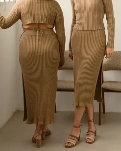 Wise Opened Knit Skirt Camel