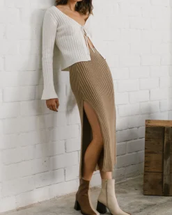Wise Opened Knit Skirt Camel