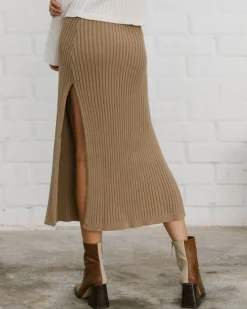 Wise Opened Knit Skirt Camel