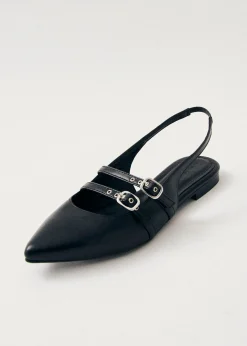 Wren Black Leather Ballet Flats